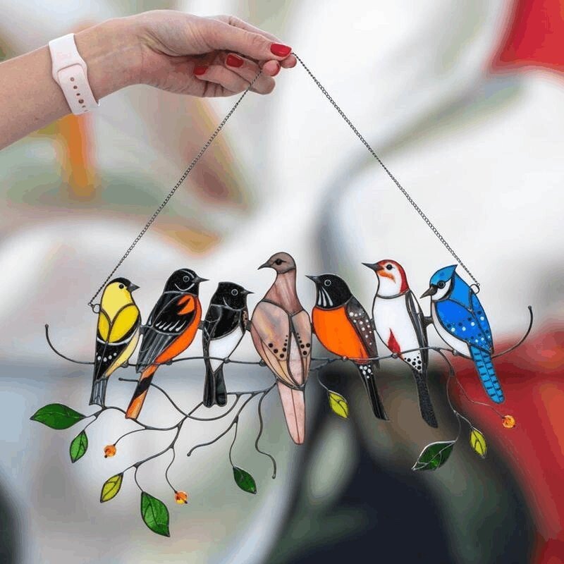 (image for) 🔥Hot Sale🐦The best Christmas Gift-Birds Stained Window Panel Hangings🎁