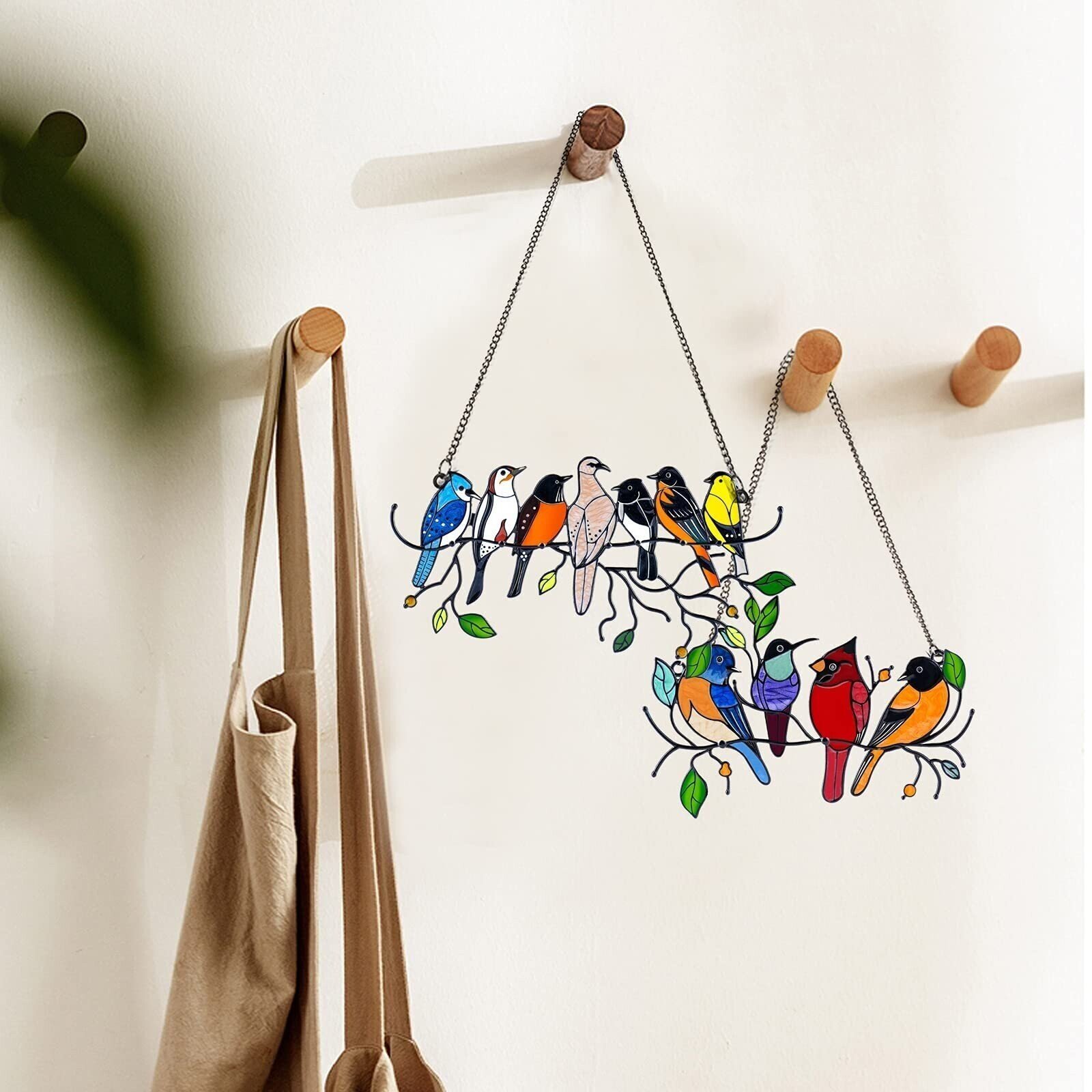 (image for) 🔥Hot Sale🐦The best Christmas Gift-Birds Stained Window Panel Hangings🎁