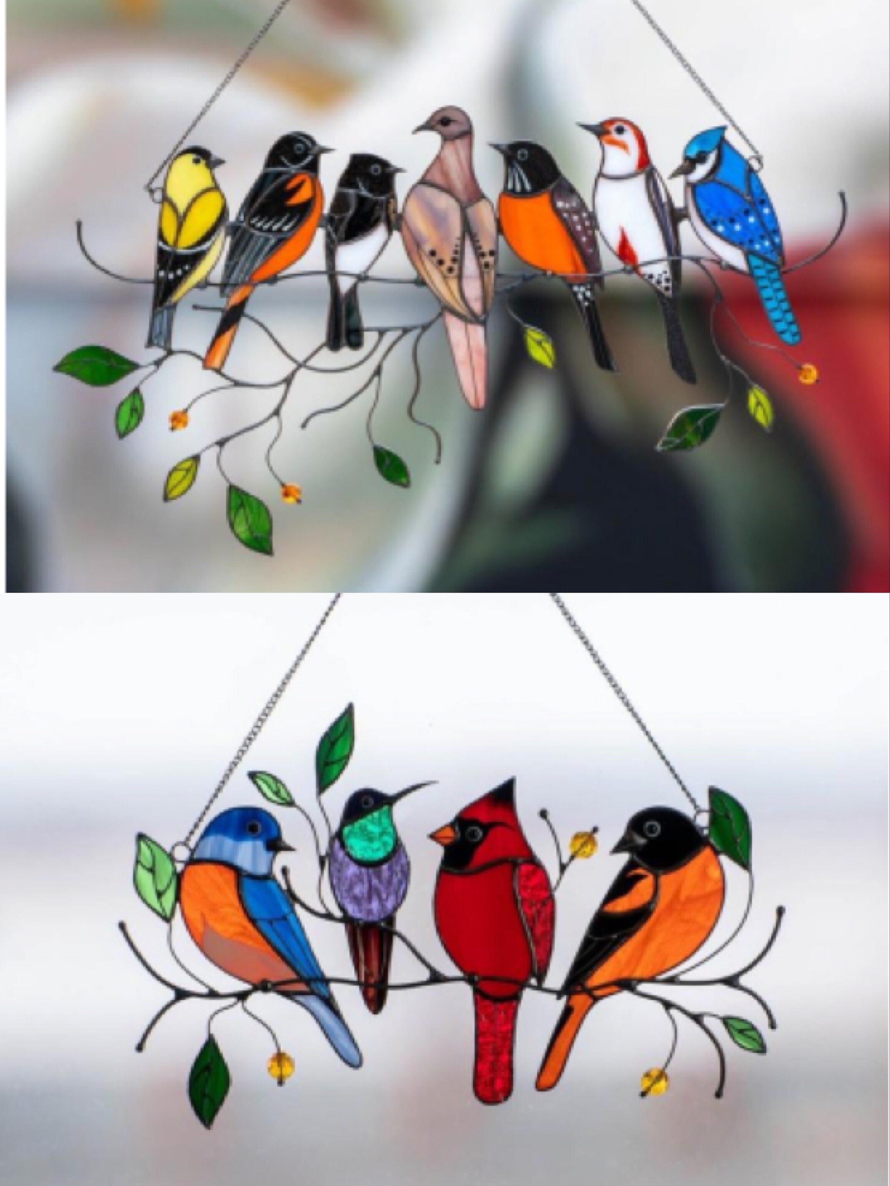 (image for) 🔥Hot Sale🐦The best Christmas Gift-Birds Stained Window Panel Hangings🎁