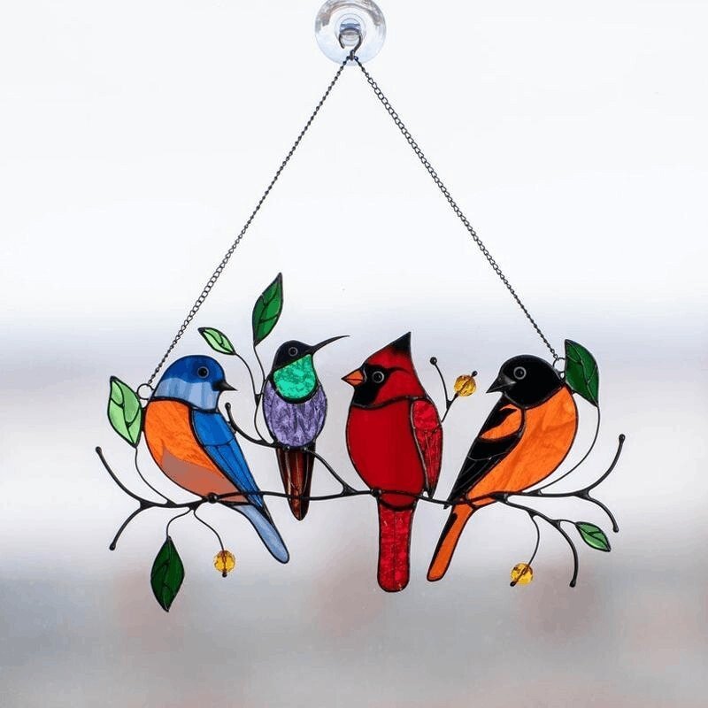 (image for) 🔥Hot Sale🐦The best Christmas Gift-Birds Stained Window Panel Hangings🎁