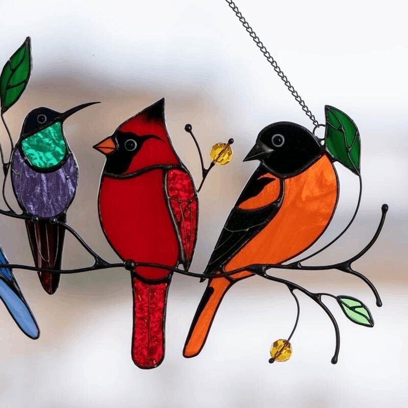 (image for) 🔥Hot Sale🐦The best Christmas Gift-Birds Stained Window Panel Hangings🎁