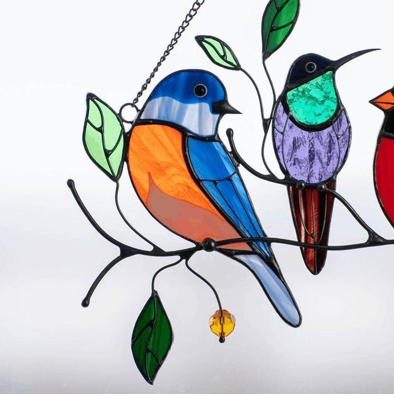 (image for) 🔥Hot Sale🐦The best Christmas Gift-Birds Stained Window Panel Hangings🎁
