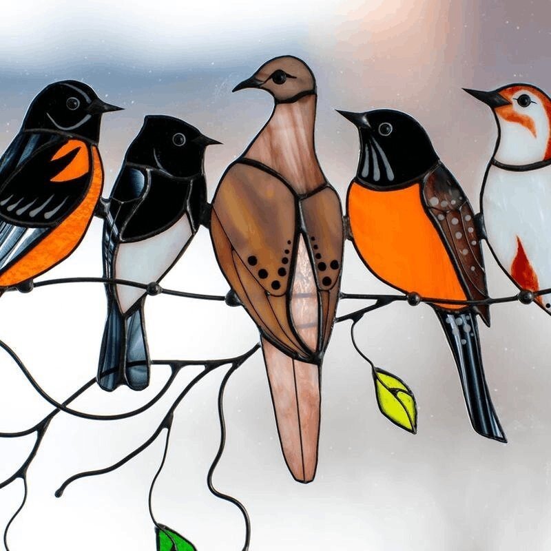 (image for) 🔥Hot Sale🐦The best Christmas Gift-Birds Stained Window Panel Hangings🎁