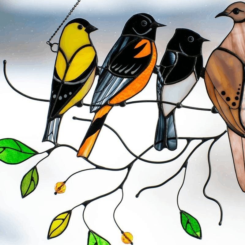 (image for) 🔥Hot Sale🐦The best Christmas Gift-Birds Stained Window Panel Hangings🎁