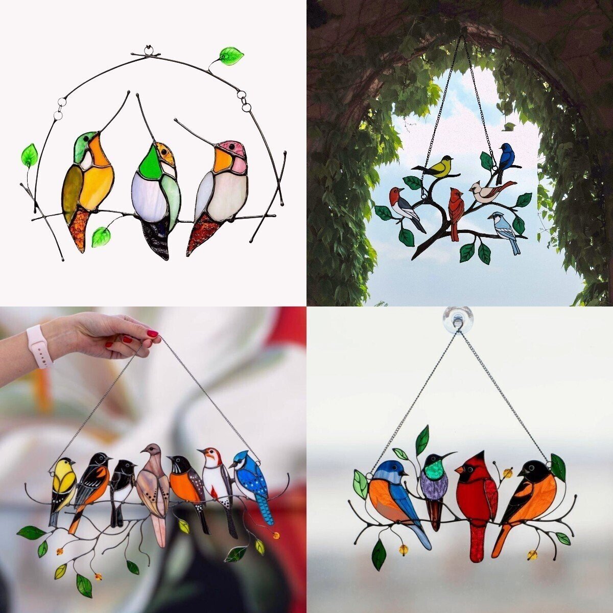 (image for) 🔥Hot Sale🐦The best Christmas Gift-Birds Stained Window Panel Hangings🎁