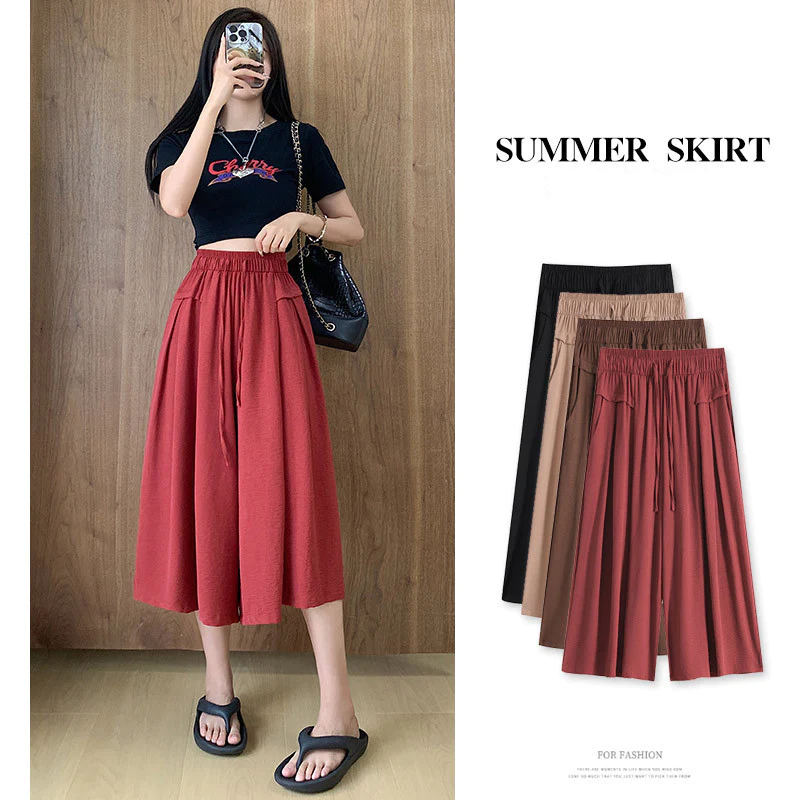 (image for) 2023 Summer Thin Casual High Waist Large Size Slim Ice Silk Wide Leg Pants
