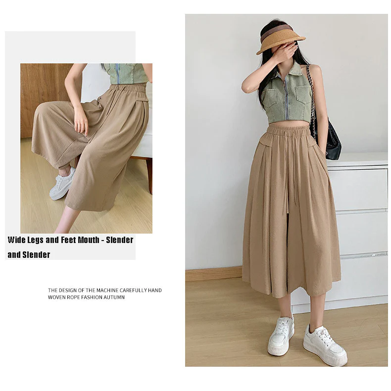 (image for) 2023 Summer Thin Casual High Waist Large Size Slim Ice Silk Wide Leg Pants