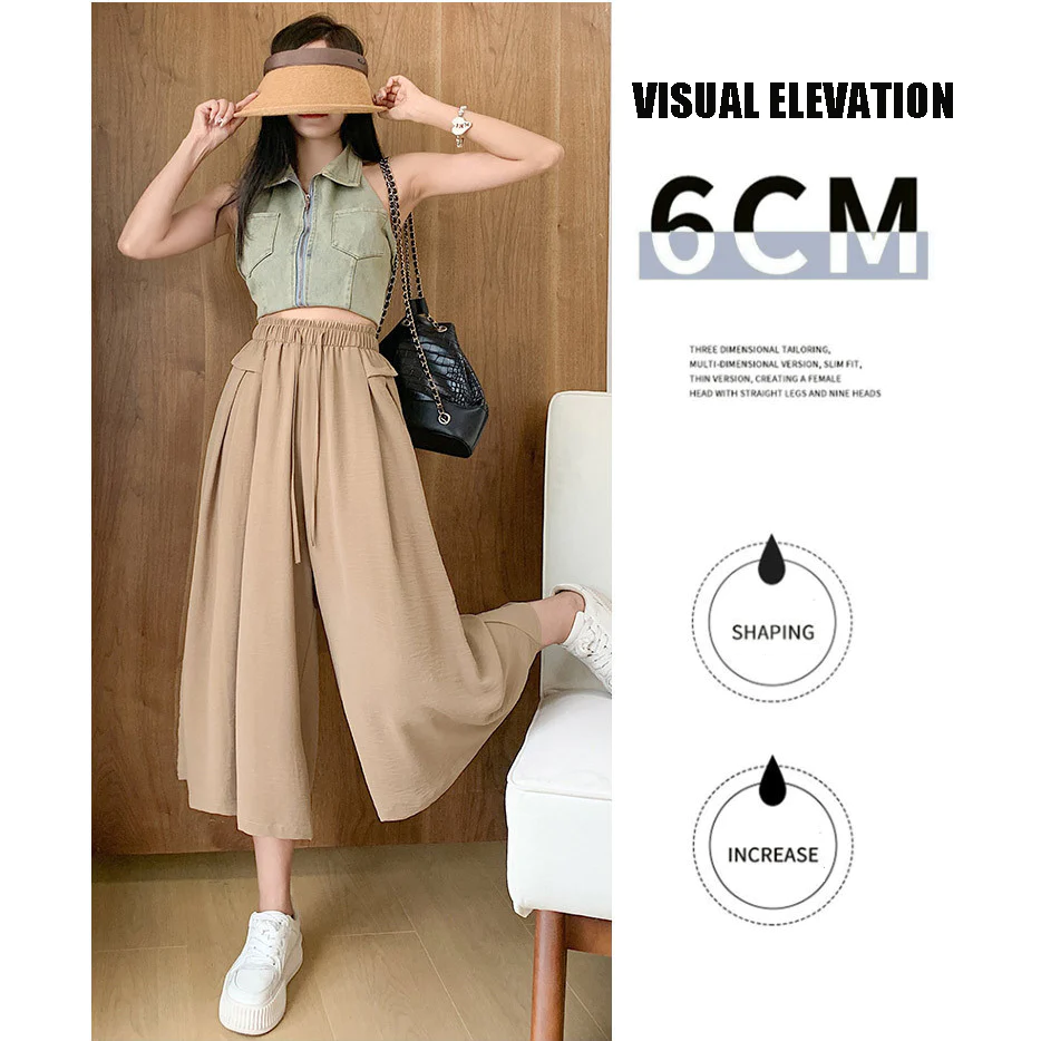 (image for) 2023 Summer Thin Casual High Waist Large Size Slim Ice Silk Wide Leg Pants