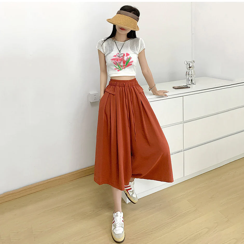 (image for) 2023 Summer Thin Casual High Waist Large Size Slim Ice Silk Wide Leg Pants