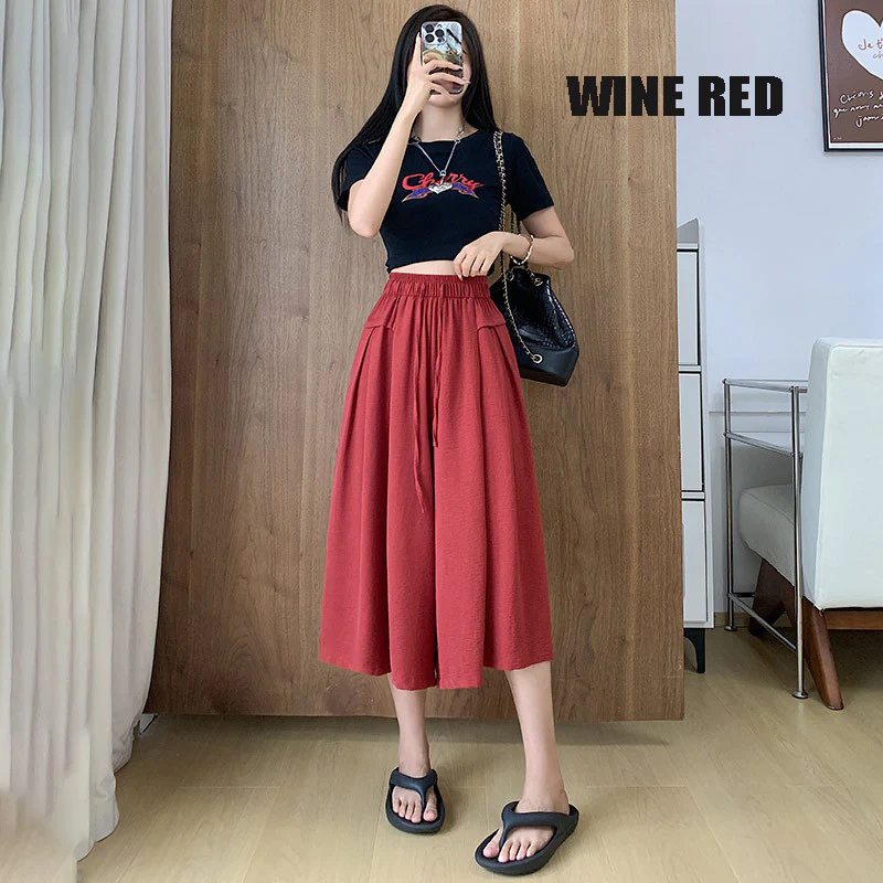 (image for) 2023 Summer Thin Casual High Waist Large Size Slim Ice Silk Wide Leg Pants
