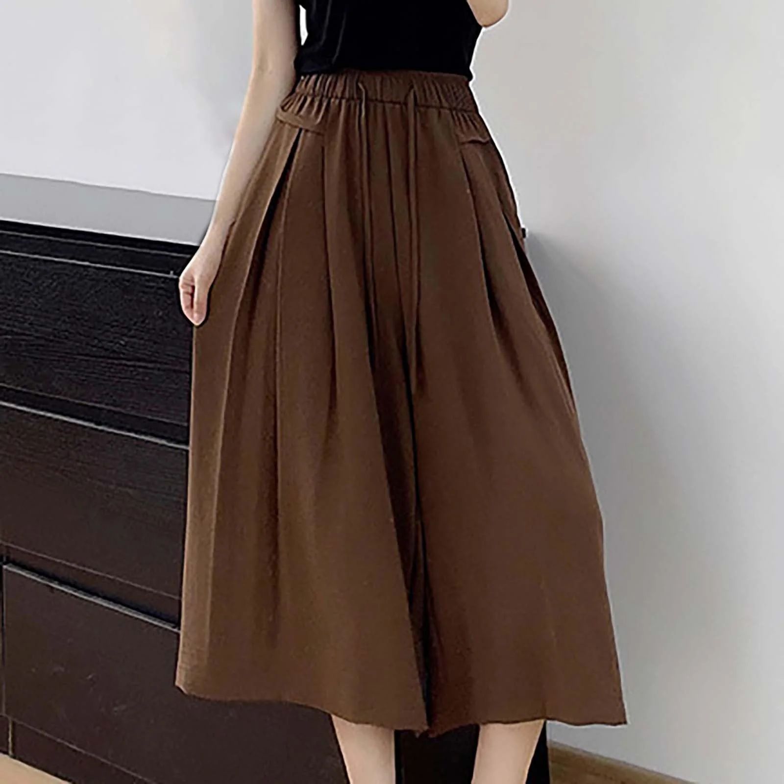(image for) 2023 Summer Thin Casual High Waist Large Size Slim Ice Silk Wide Leg Pants