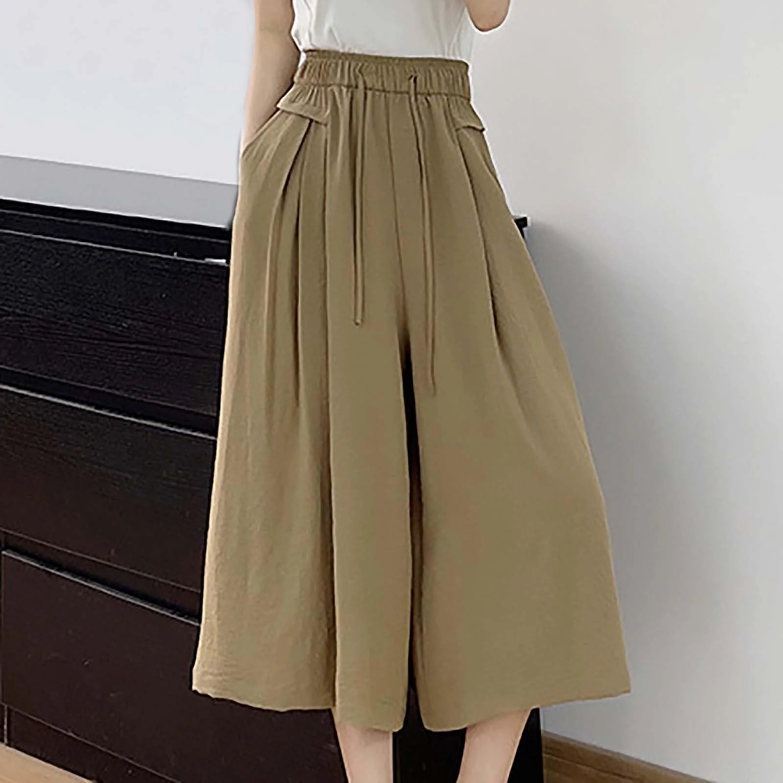 (image for) 2023 Summer Thin Casual High Waist Large Size Slim Ice Silk Wide Leg Pants