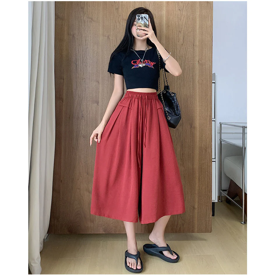 (image for) 2023 Summer Thin Casual High Waist Large Size Slim Ice Silk Wide Leg Pants