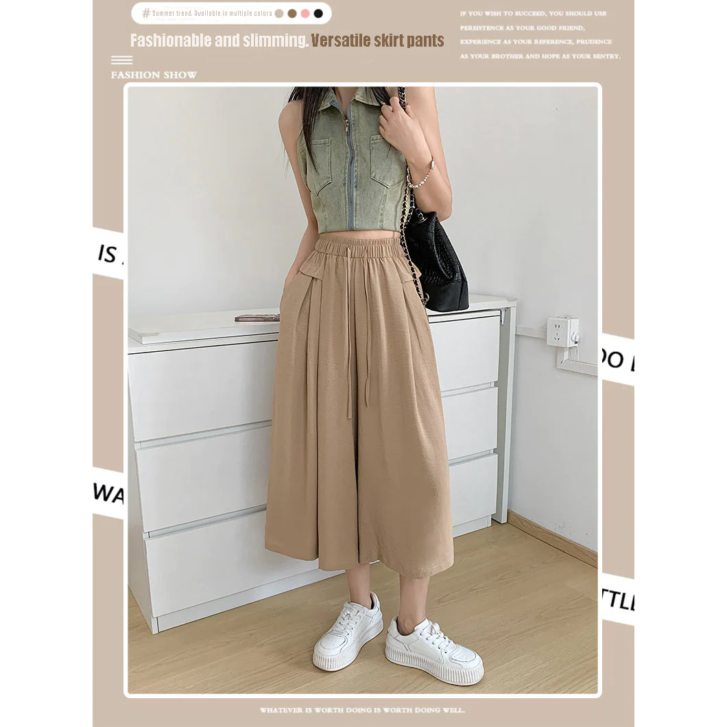 (image for) 2023 Summer Thin Casual High Waist Large Size Slim Ice Silk Wide Leg Pants