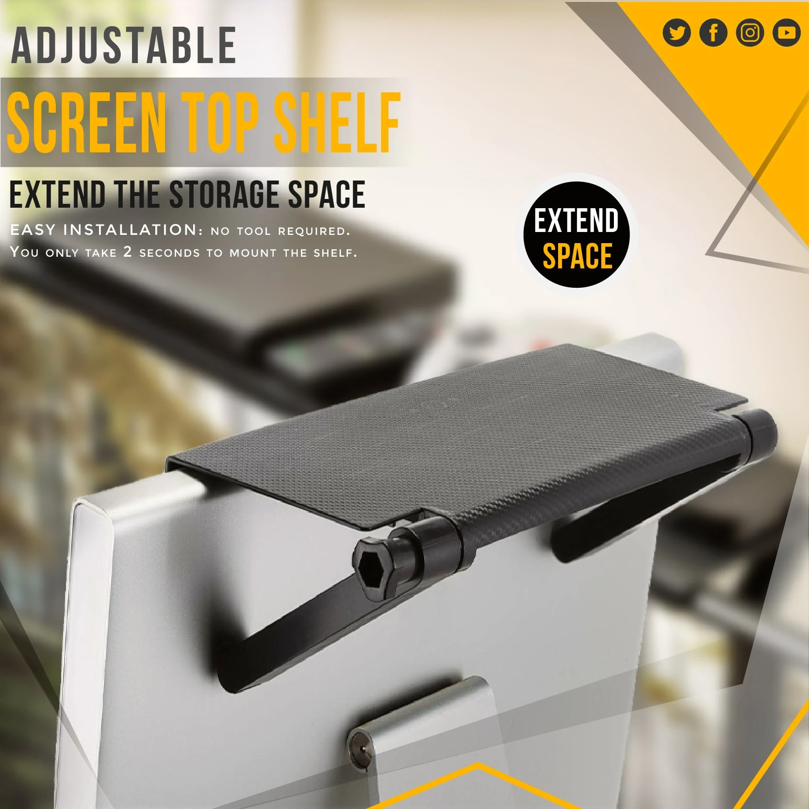 (image for) Adjustable Screen Top Shelf Stuff Organizer