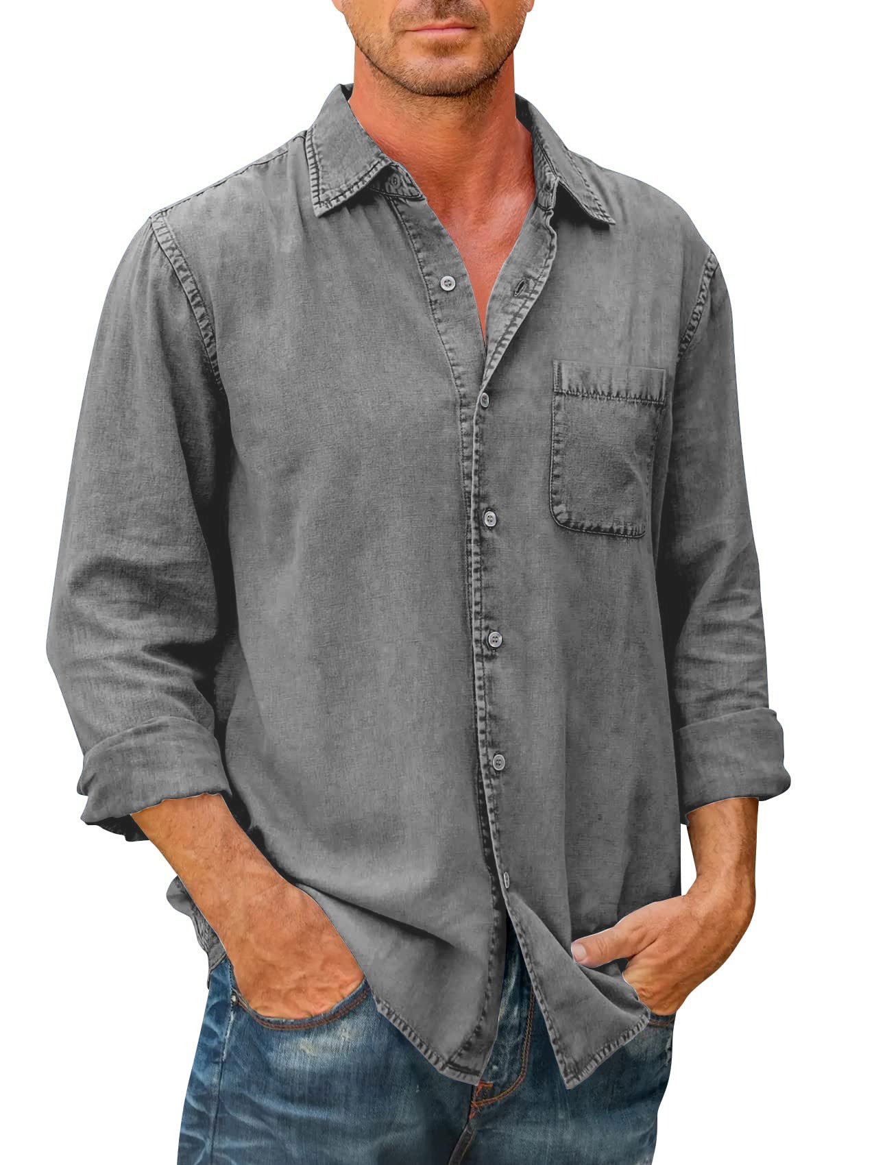 (image for) 🔥Mens Denim Long Sleeve Button Down Shirt
