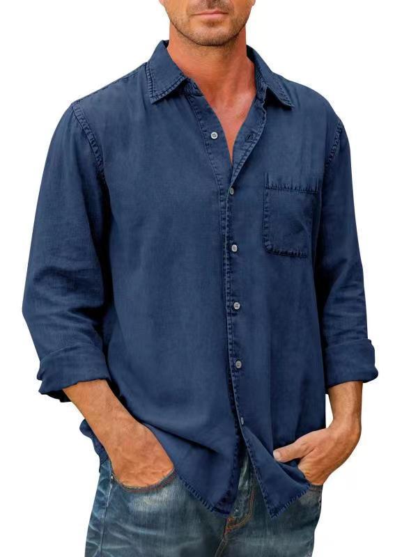 (image for) 🔥Mens Denim Long Sleeve Button Down Shirt