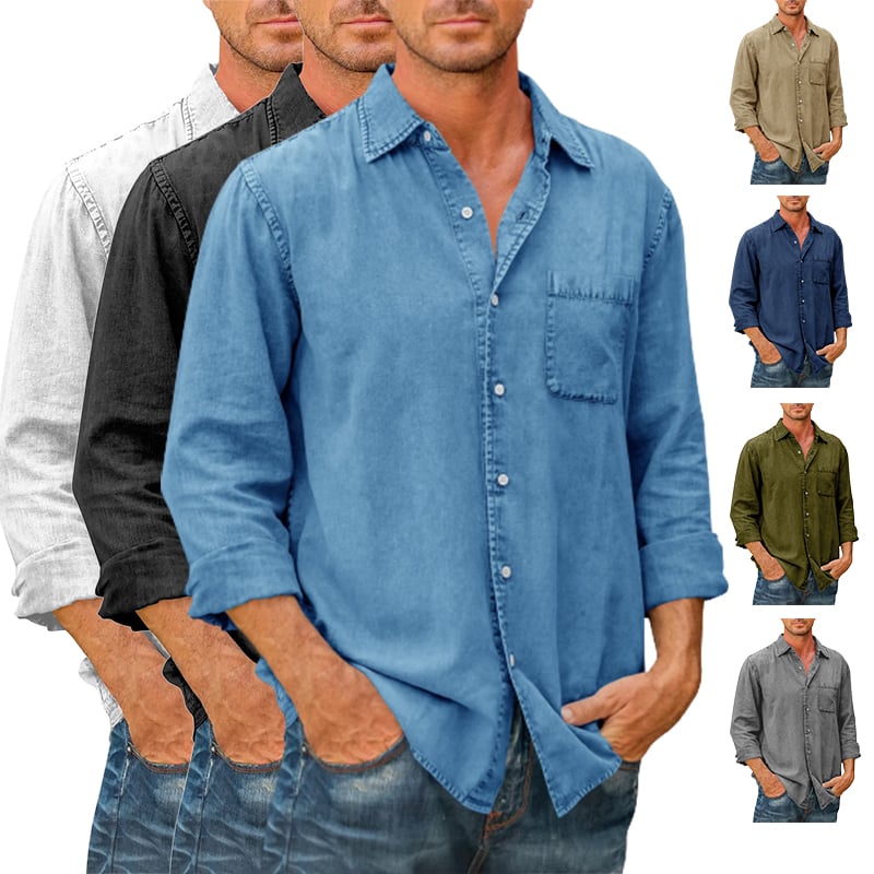 (image for) 🔥Mens Denim Long Sleeve Button Down Shirt