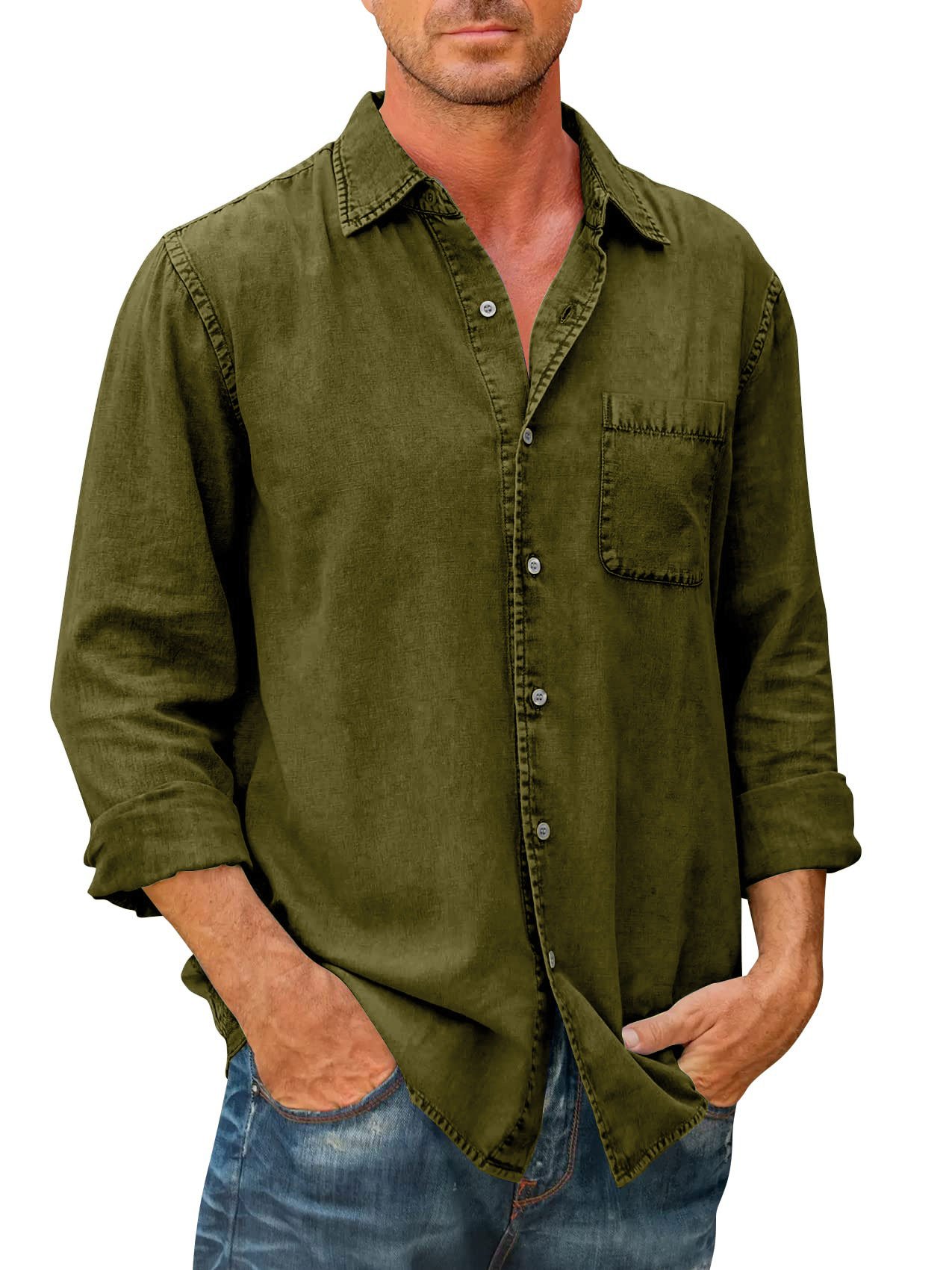 (image for) 🔥Mens Denim Long Sleeve Button Down Shirt