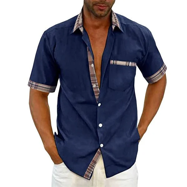 (image for) Men's Casual Plaid Collar Button Summer Shirt