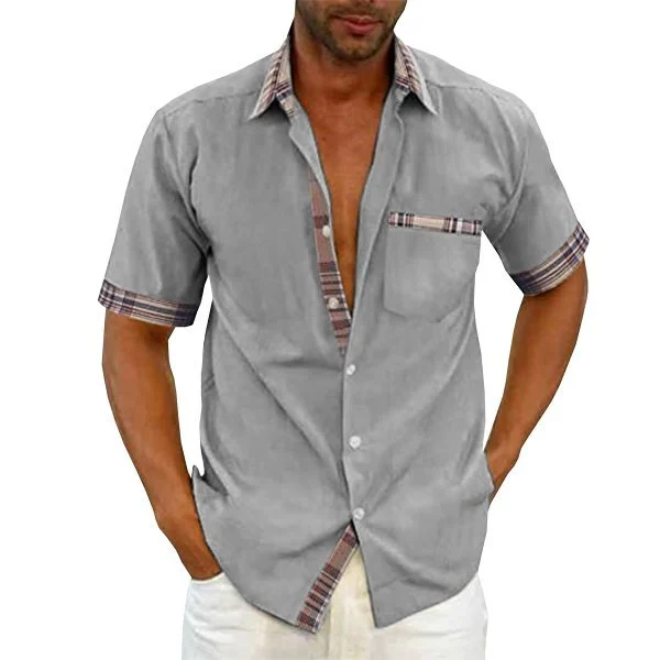 (image for) Men's Casual Plaid Collar Button Summer Shirt