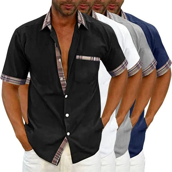 (image for) Men's Casual Plaid Collar Button Summer Shirt