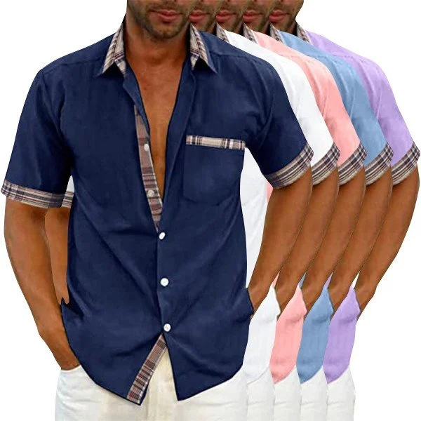 (image for) Men's Casual Plaid Collar Button Summer Shirt