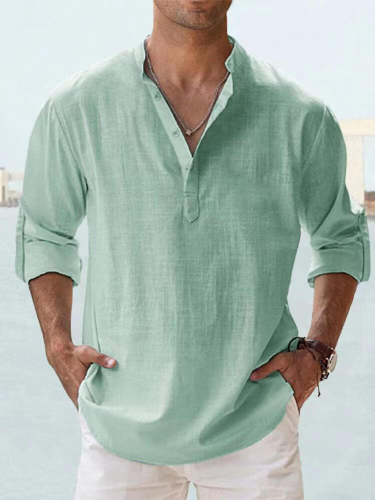 (image for) Men's ice cream cotton linen casual long-sleeved shirt-Buy 2 Free Shipping