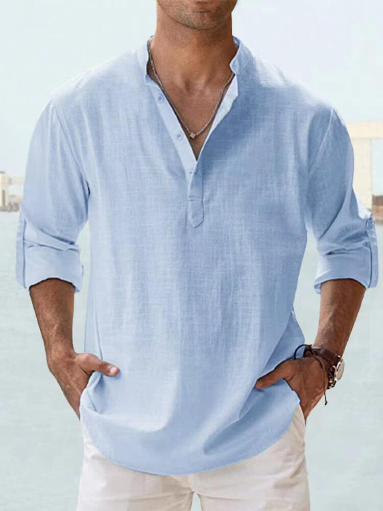 (image for) Men's ice cream cotton linen casual long-sleeved shirt-Buy 2 Free Shipping