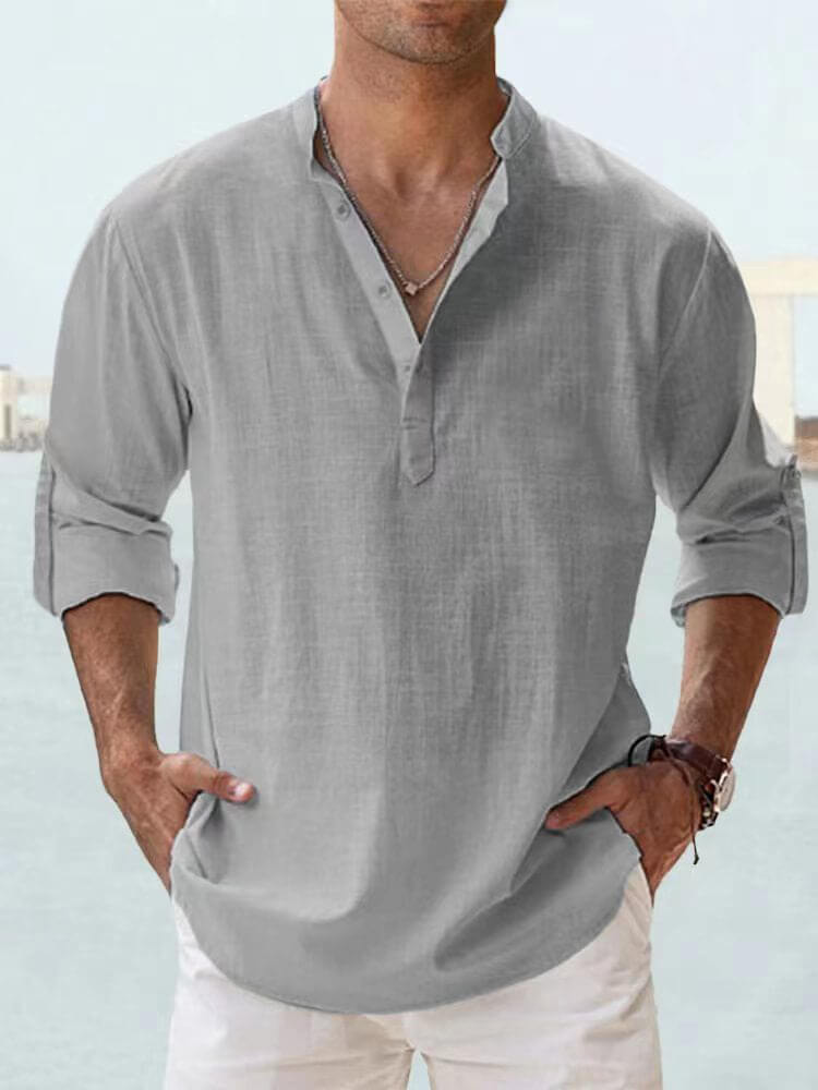 (image for) Men's ice cream cotton linen casual long-sleeved shirt-Buy 2 Free Shipping