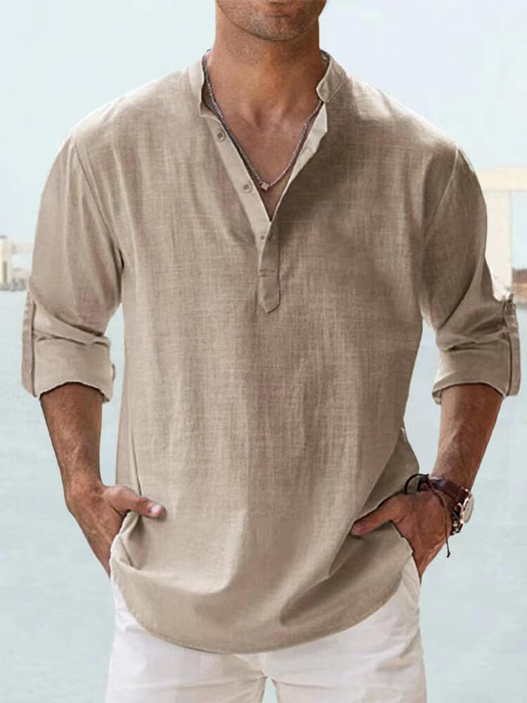 (image for) Men's ice cream cotton linen casual long-sleeved shirt-Buy 2 Free Shipping