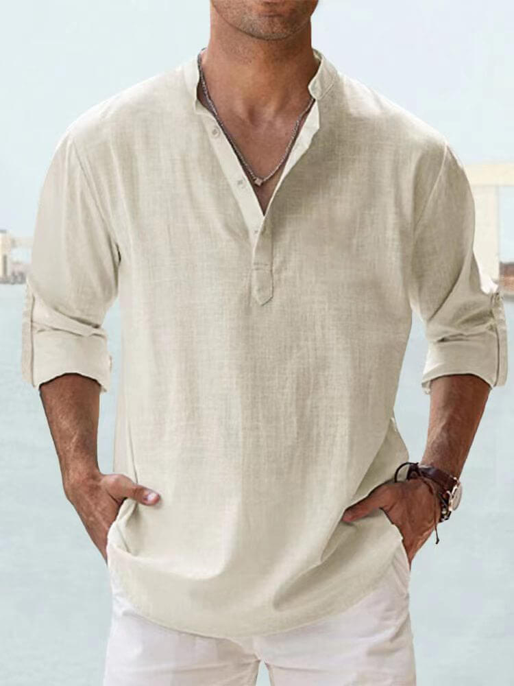 (image for) Men's ice cream cotton linen casual long-sleeved shirt-Buy 2 Free Shipping