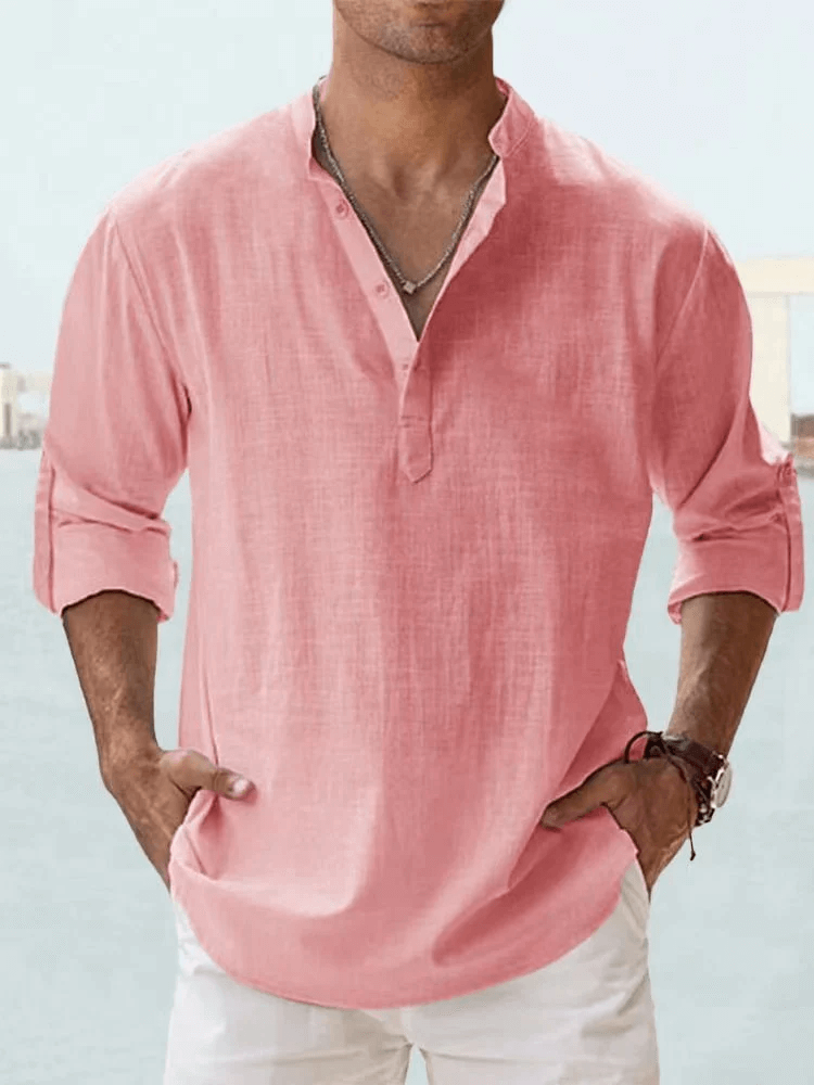 (image for) Men's ice cream cotton linen casual long-sleeved shirt-Buy 2 Free Shipping