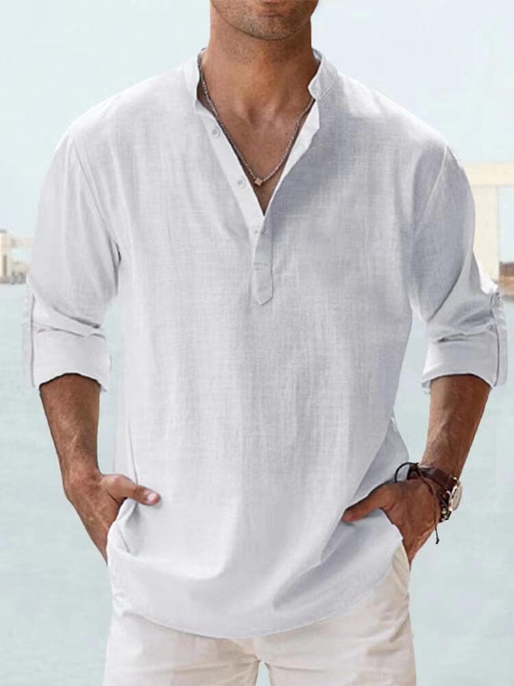 (image for) Men's ice cream cotton linen casual long-sleeved shirt-Buy 2 Free Shipping