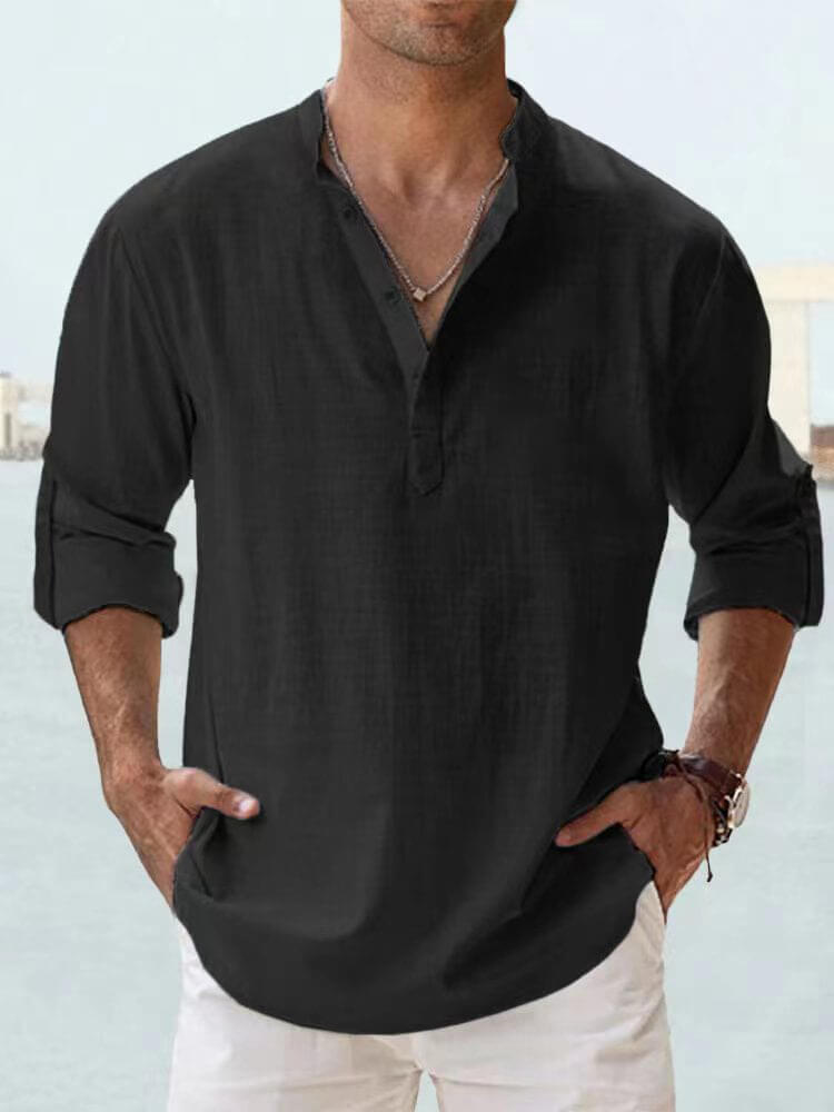 (image for) Men's ice cream cotton linen casual long-sleeved shirt-Buy 2 Free Shipping