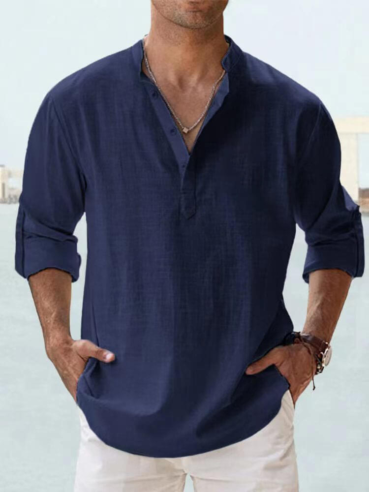 (image for) Men's ice cream cotton linen casual long-sleeved shirt-Buy 2 Free Shipping