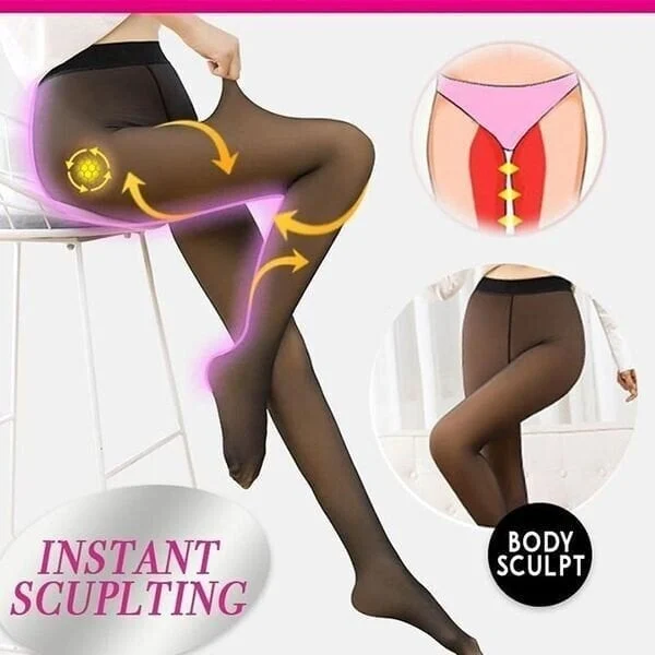 (image for) Flawless Legs Fake Translucent Warm Plush Lined Elastic Tights